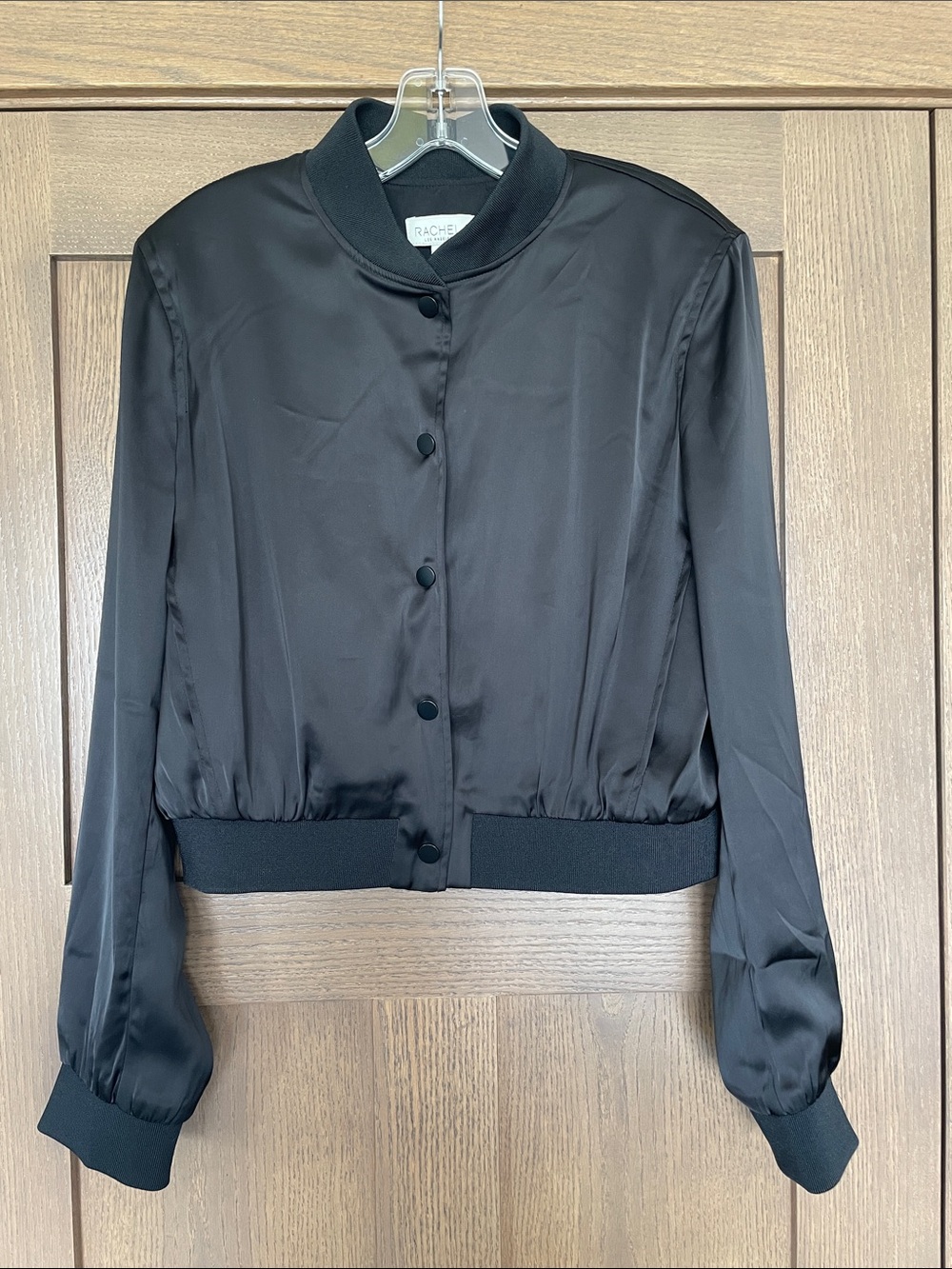 Rachel Zoe Black Satin Bomber Jacket size M Like New